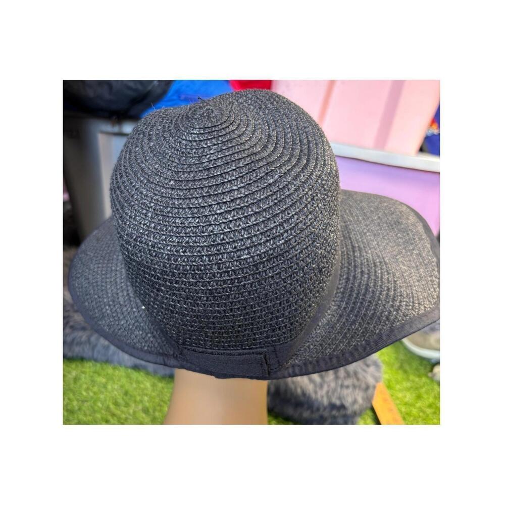 Womens Wide Brim Sun Hat Black Summer Travel Beach Garden Butterfly Accent - Picture 8 of 10